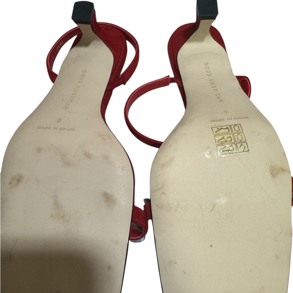 Good American Red Suede Standout Square Toe Slingback Heels - Picture 7 of 7
